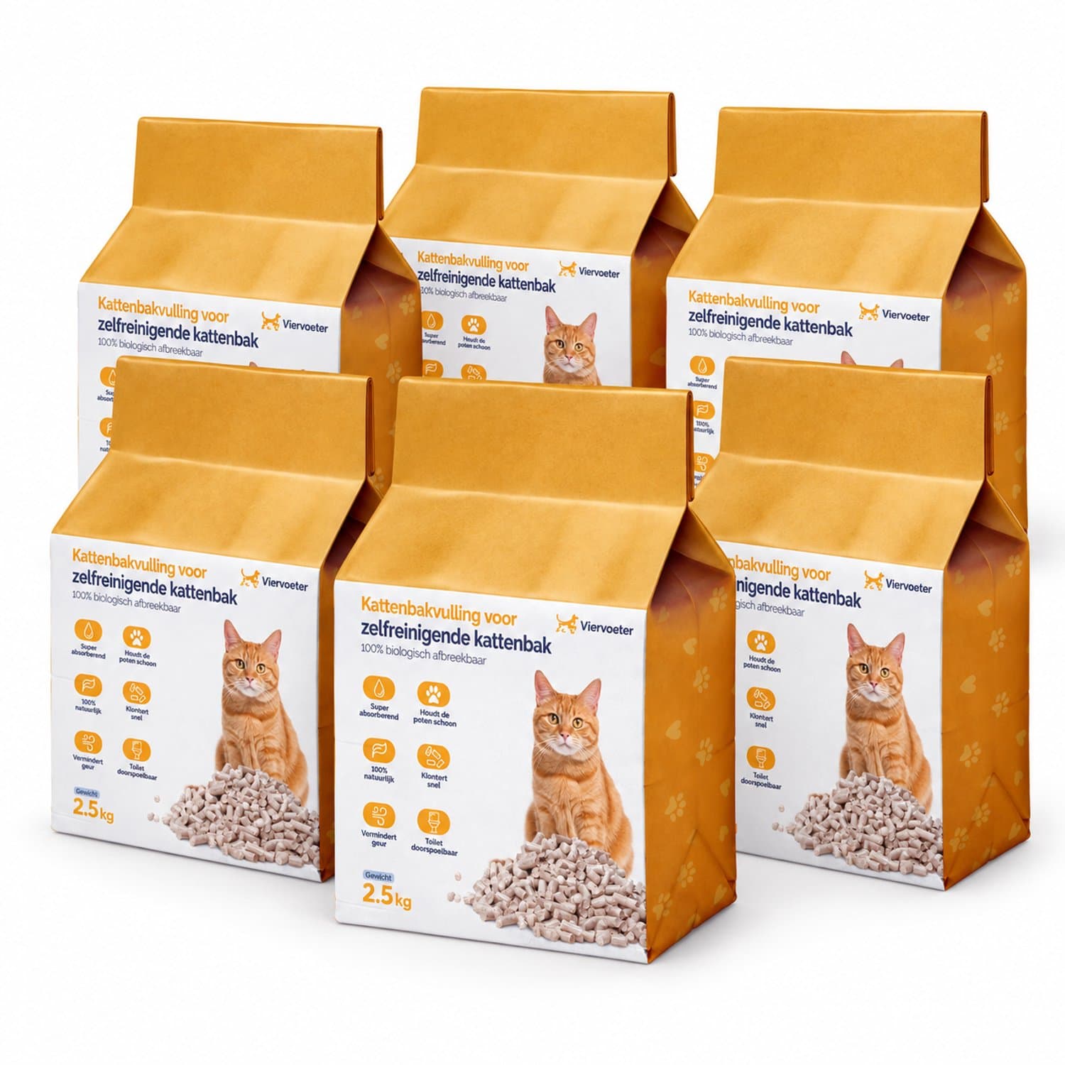 Viervoeter Kattenbakvulling - Tofu- 15kg- Voor gewone en automatische kattenbakken - 36L - Klontvormend - 100% Natuurlijk