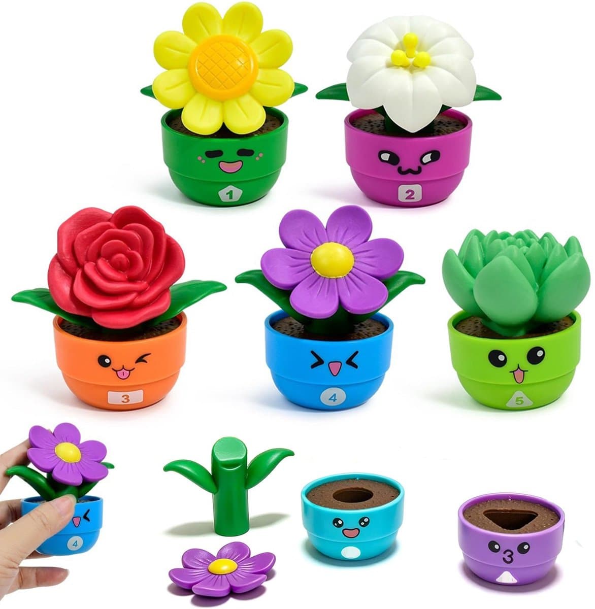 Namajunas - Bloemen Stapel Speelgoed - Educatief speelgoed peuter - Montessori speelgoed - Leerzaam speelgoed voor jongens en meisjes - 5 stuks Planten vorm en kleur matchspel - Cadeau voor kinderen - Voor kerst, sinterklaas