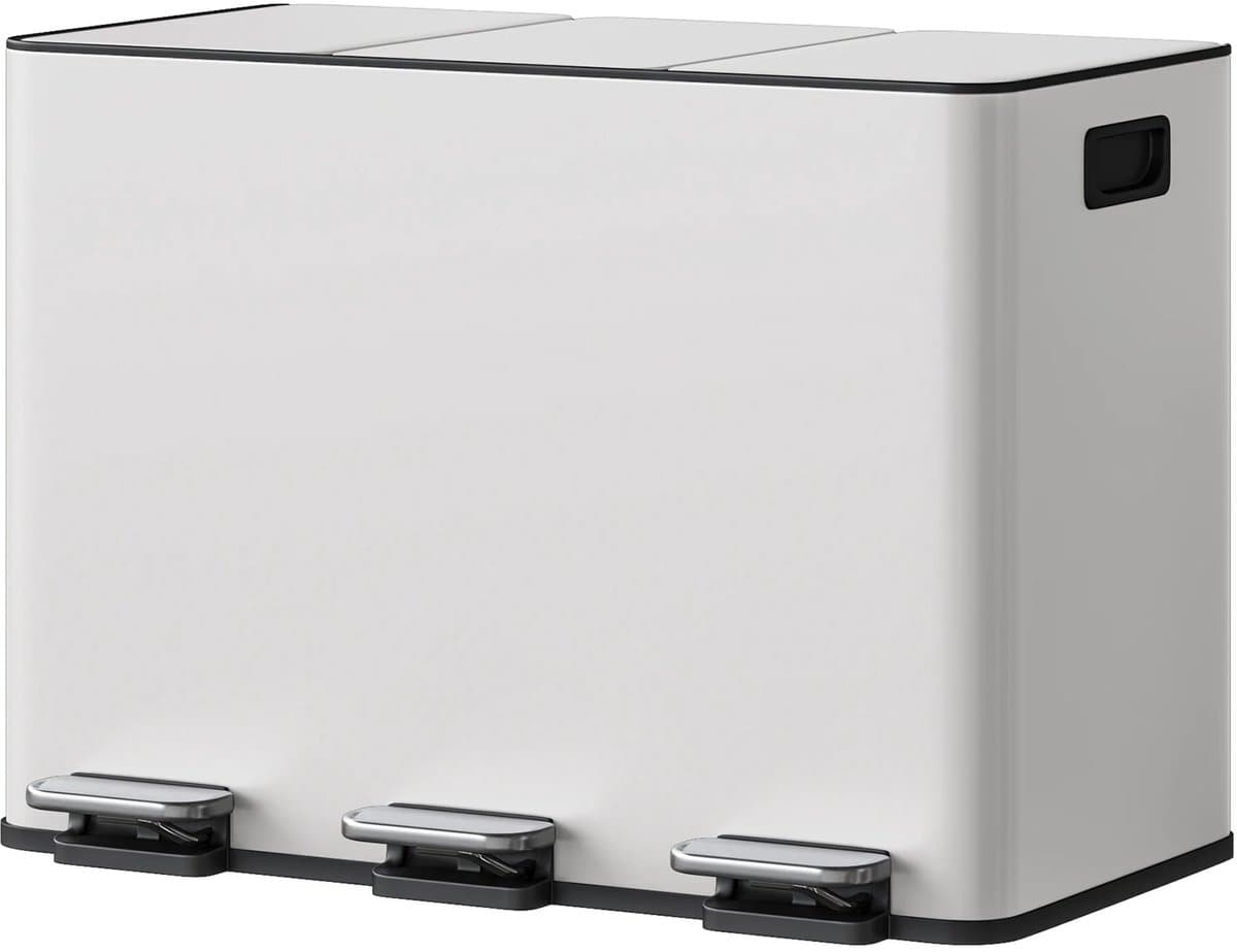 G&G afvalscheidingsprullenbakkken - Afvalscheiding - Afvalscheidingsbakken - Pedaalemmer - RVS - 45L - 3 bakken - Softclose - Wit