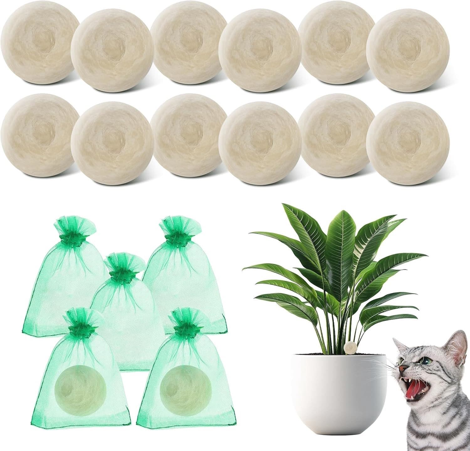 Natuurlijke Kattenafschrikker met 5 Niet-Geweven Tassen en Essentiële Olie Ballen voor Tuin en Planten, Veilig en Effectief tegen Huisdieren