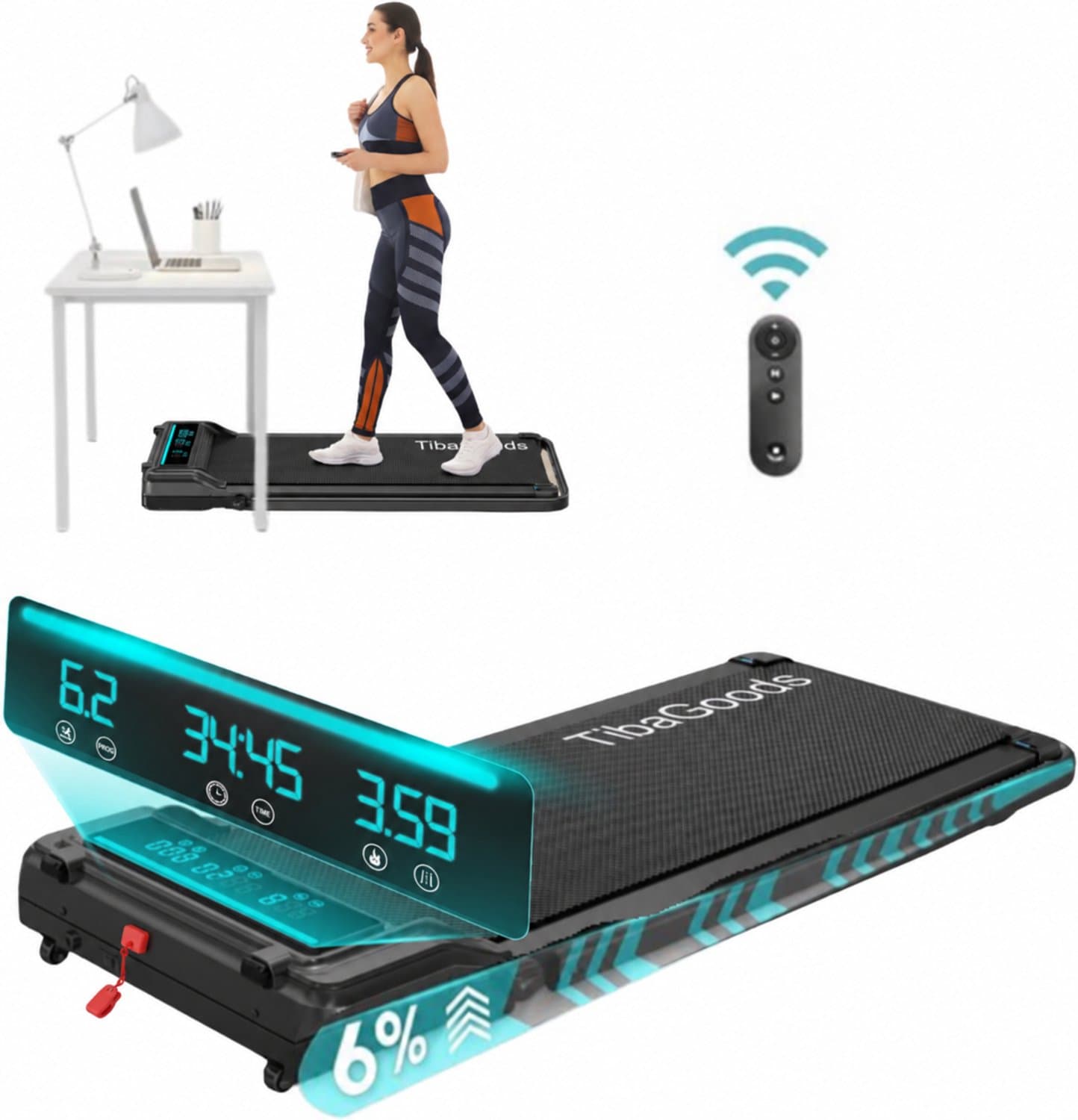 TibaGoods Loopband Inklapbaar - 1 t/m 6 km/h - 120kg belastbaar gewicht - Hardloopband voor thuis - Walking pad - Hometrainer - Hellingsfunctie 6% - Treadmill - Wandelband - Sport - Hardlopen - Voor onder het bureau