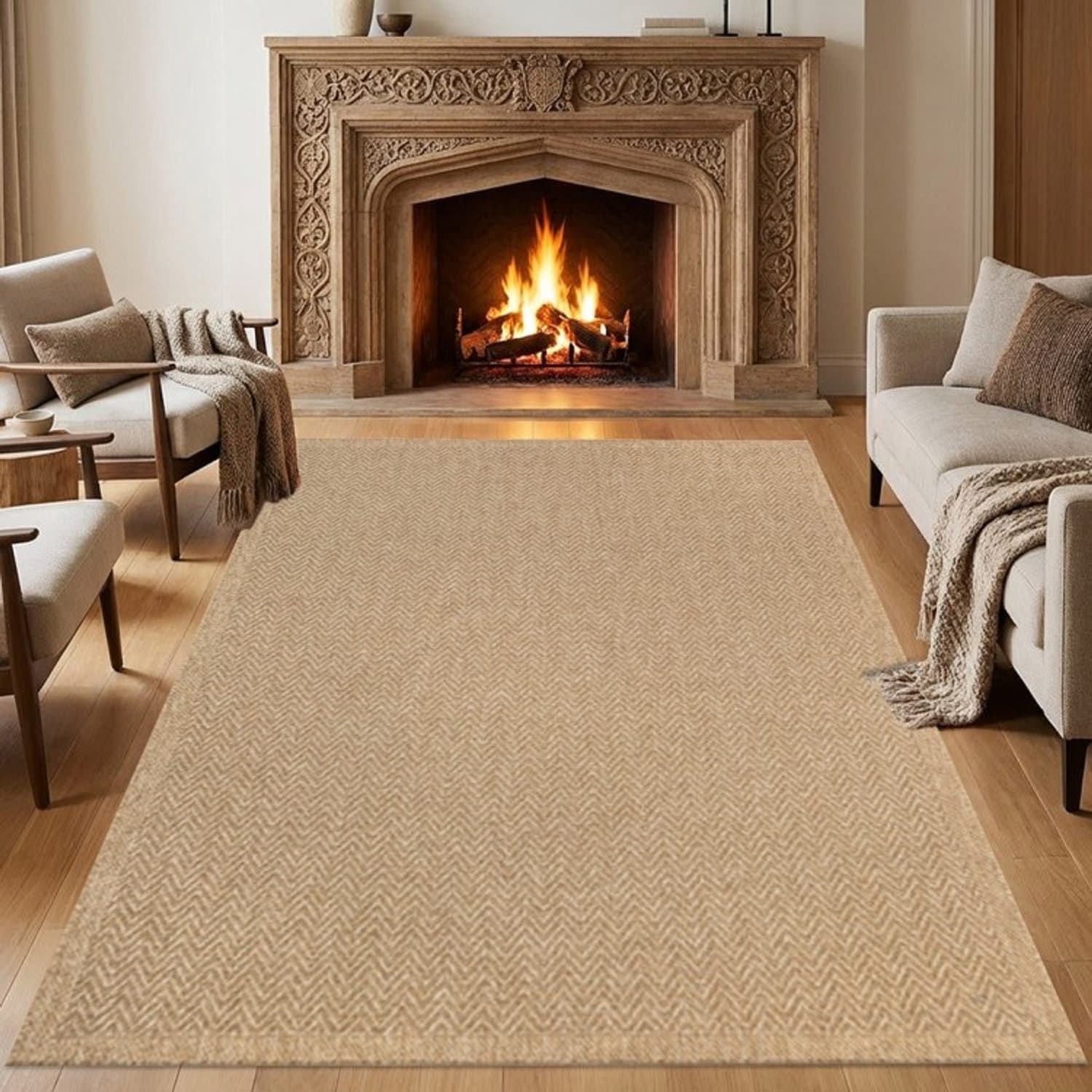 TapisTrend Designer tapijt Naturel 140x200 cm Modern natuurlijk vloerkleed Jute met een fijn visgraatpatroon en gevlochten effect, geschikt voor de woonkamer, slaapkamer