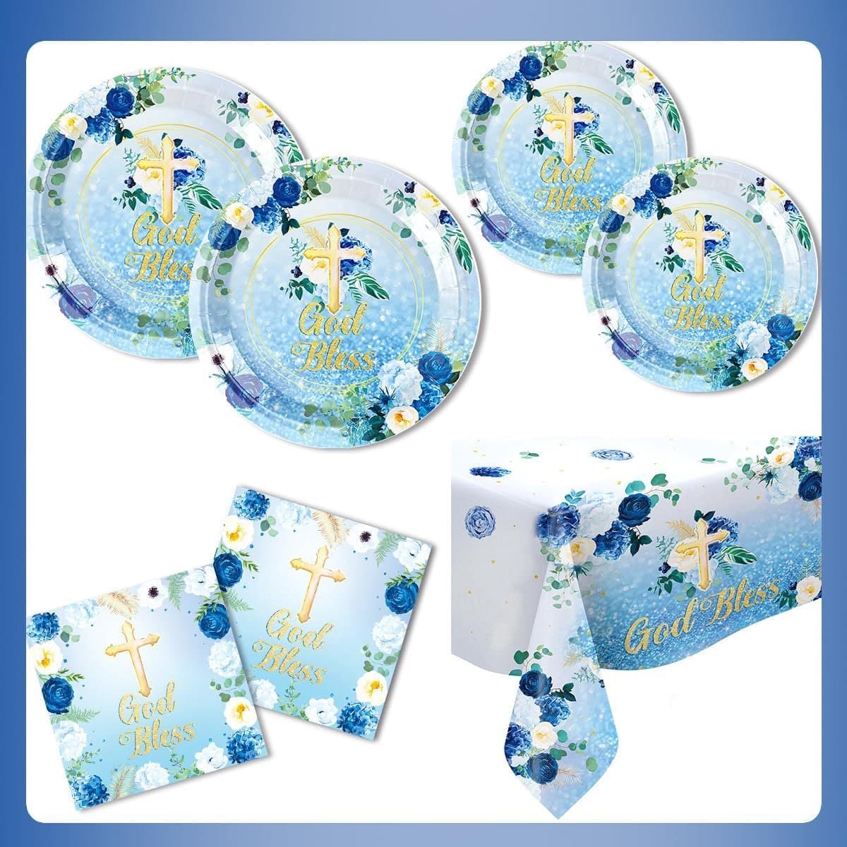 Verjaardagsdecoratieset, feestservies, kinderverjaardag, decoratie, verjaardagsdecoratieset, feestdecoratie, servies, feestbenodigdheden, set (goud-blauw)