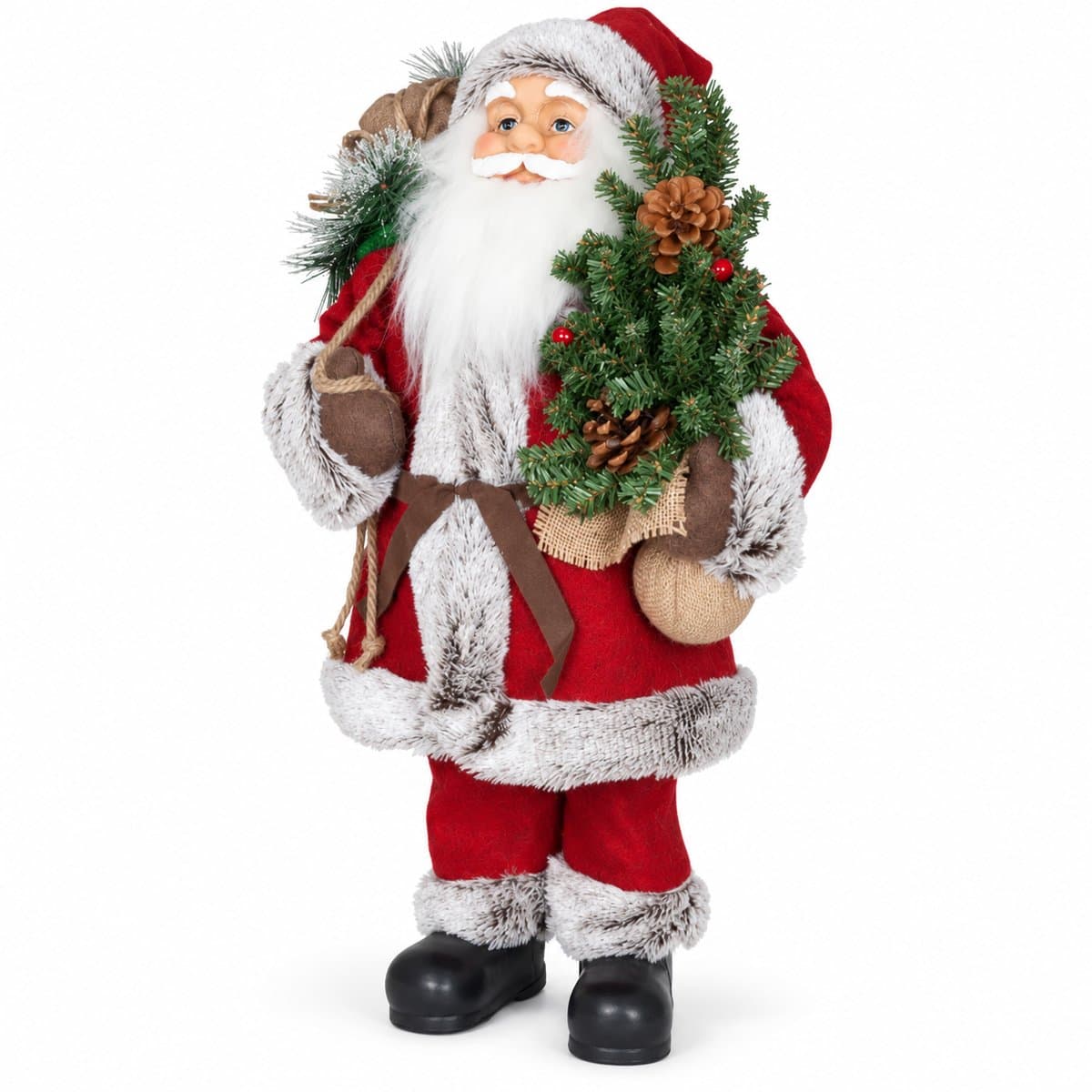 Benza - Kerstman Hanko - 60 x 35 x 20 cm - Handgemaakt Kerstbeeld met Kerstboom en Cadeauzak