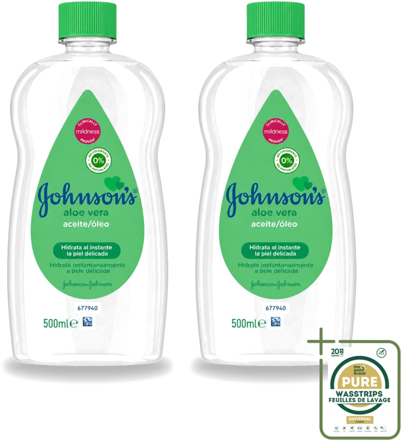 2 x Johnson's - Baby Olie - Aloe Vera - Hydrateerd Gevoelige Huid - 500 ml - Babyolie - Aloe Vera - Gevoelige Huid - Melkkorst Verwijderen - Hydraterende Olie