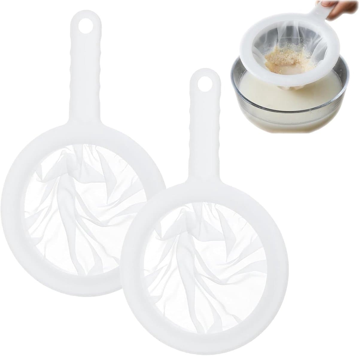 Set van 2 Plastic Zeefjes voor Kefir, Sap, Melk en Koffie - Fijne Zeef met 200 Mesh voor Yogurt en Honing