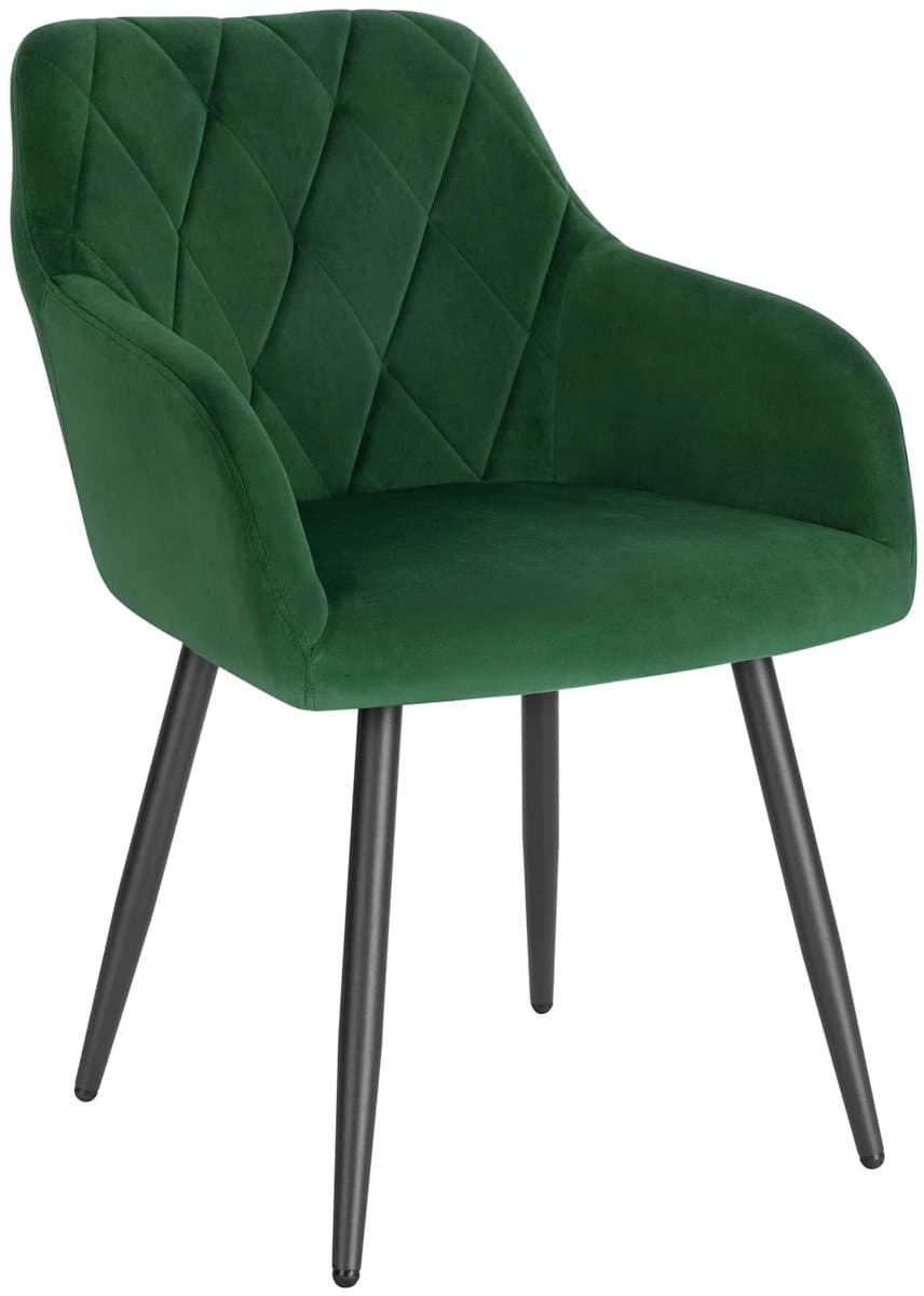 Klarven® Eetkamerstoelen set van 2 Fluweel donkergroen - Fluwelen bekleding, Ergonomisch comfort - Metalen frame, Draagvermogen 120 kg - B 56 x D 53 x H 83,5 cm