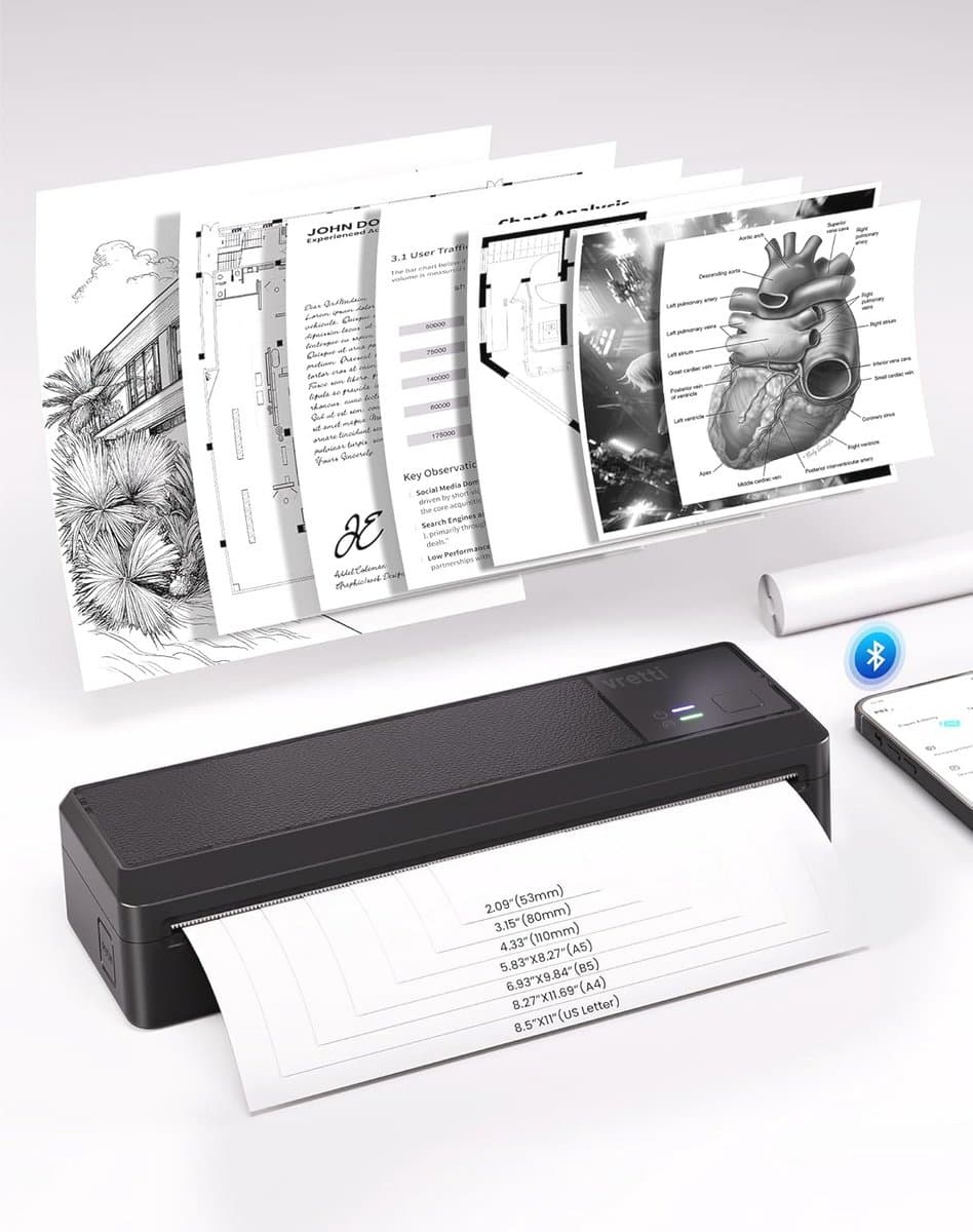 Mobiele Bluetooth Thermische Printer A4 voor Kantoor, Thuis, School en Reizen