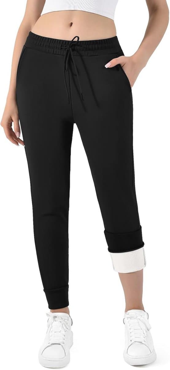 Thermische joggingbroek dames - Fleece gevoerd, warme winterbroek met zakken en trekkoord