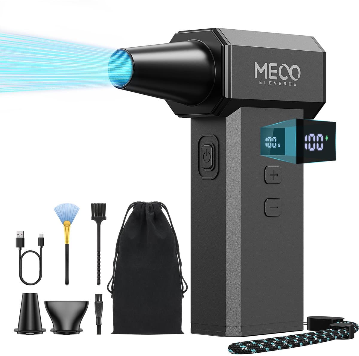 Elektrische Luchtstofblazer 220.000 RPM – 100 Snelheden, LED-Display, Compressed Air Duster, 2×4000mAh Accu