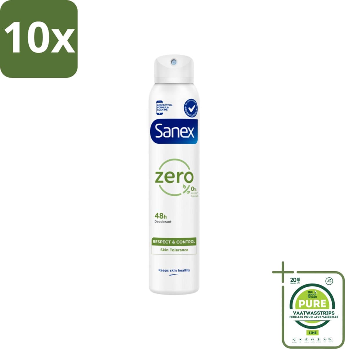 10 x Sanex - Deodorant Spray - Zero% Normal Skin - Zonder Toevoegingen - 200 ml - Grootverpakking - Sanex Deodorant - Deodorant Spray - Natuurlijke Deodorant - Aluminiumvrij Deodorant - Alcoholvrij Deodorant
