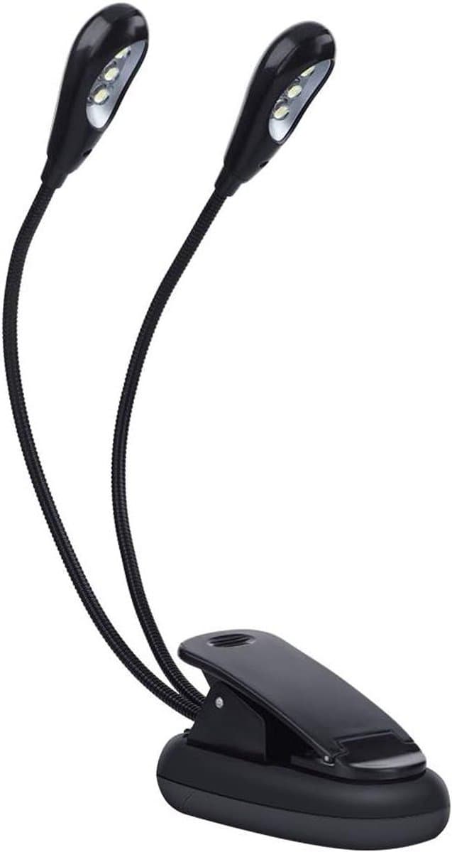 Allecta - Mini Clip met Dubbele Verstelbare Armen voor Boeklezen en Muziekstandaard - LED Lamp met 6 Lichtjes