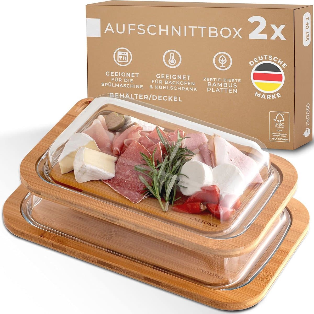 Set van 2 Glazen Serveerplanken - Stapelbare Vleeswaren Box - Duurzame Koelkast Organisator