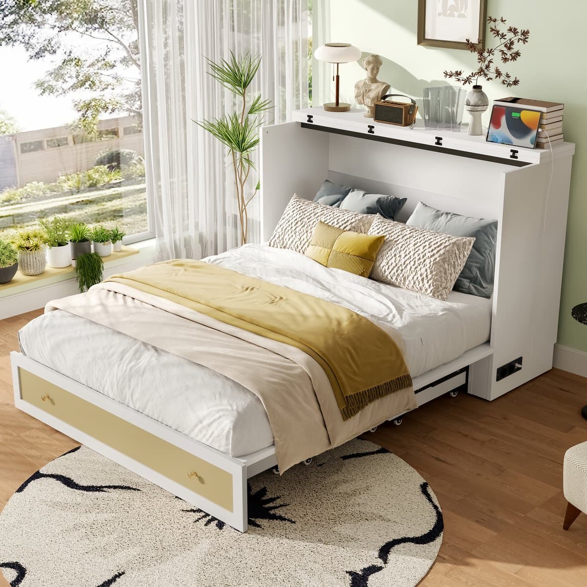 Wishdor – Kastbed 140x200 cm – Omvormbaar Platformbed – Met Lades & USB – Slim & Ruimtebesparend – MDF – Wit
