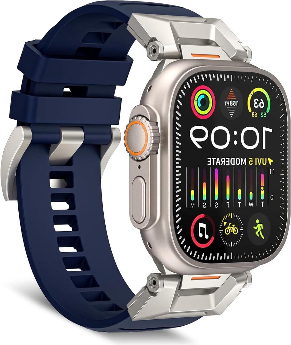 Cosensi - Reservearmband voor Apple Watch 45mm en 42mm - Roestvrij Staal en Fluorrubber - Compatibel met iWatch Series 9/8/7 - Zoekwoord1 - Zoekwoord2 - Zoekwoord3