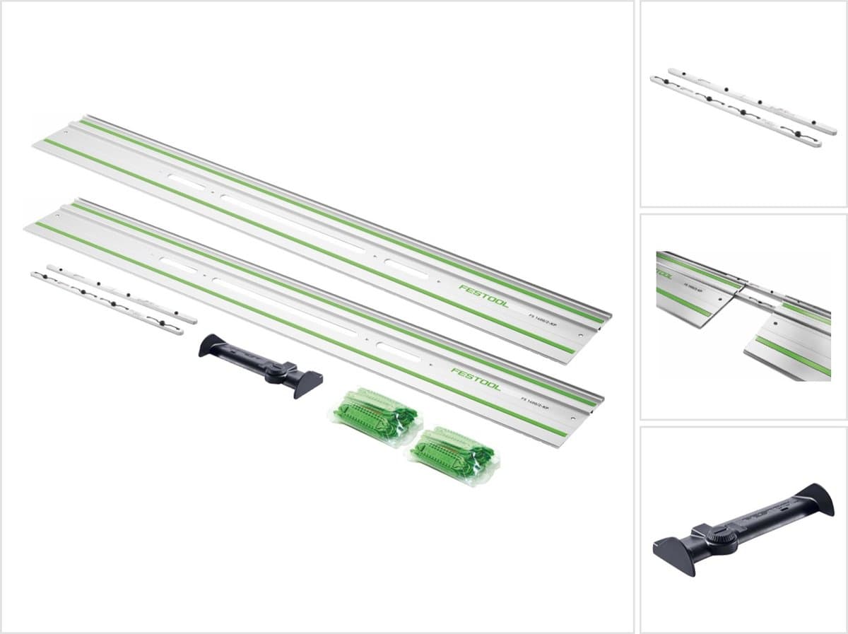 Festool FS 1400/2-KP geleiderail 2 stuks 1400 mm voor hand-, inval- en decoupeerzagen / bovenfrezen + FS/2-AW beschermkap + FSV/2 verbindingsstuk