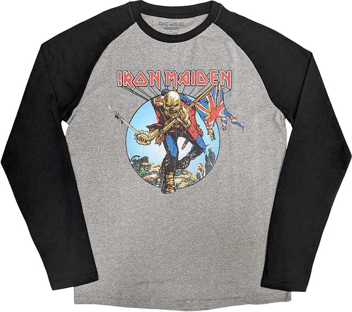 Iron Maiden - Trooper Burst Raglan top - L - Grijs/Zwart