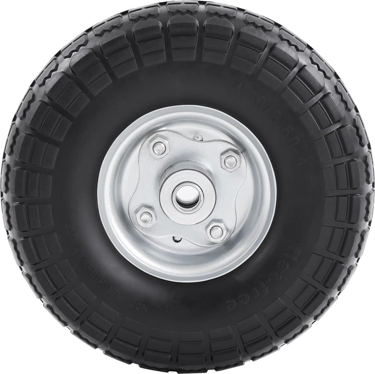 1 x PU-wiel ØxB:255 x 80 mm, 4.10/3.50-4 kruiwagenbanden, steekwagenwiel, bolderkar reservewiel, met metalen velg, 16 mm as banden, lekbestendig en slijtvast HMTM-WW-60004-zwart/zilver