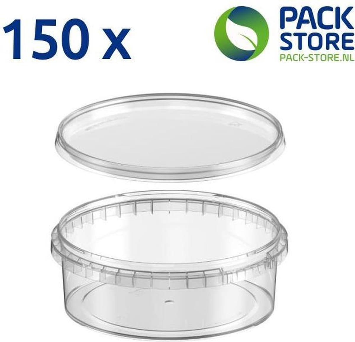 150 x plastic bakjes met deksel - 500 ml - ø14,6 cm - vershoudbakjes - meal prep bakjes - rond - transparant - geschikt voor diepvries, magnetron en vaatwasser - Nederlandse producent