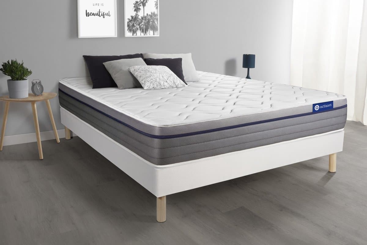 Complete boxspring met matras tweepersoons- Actisom Actimemo zen wit - Traagschuim - 160 x 195 cm