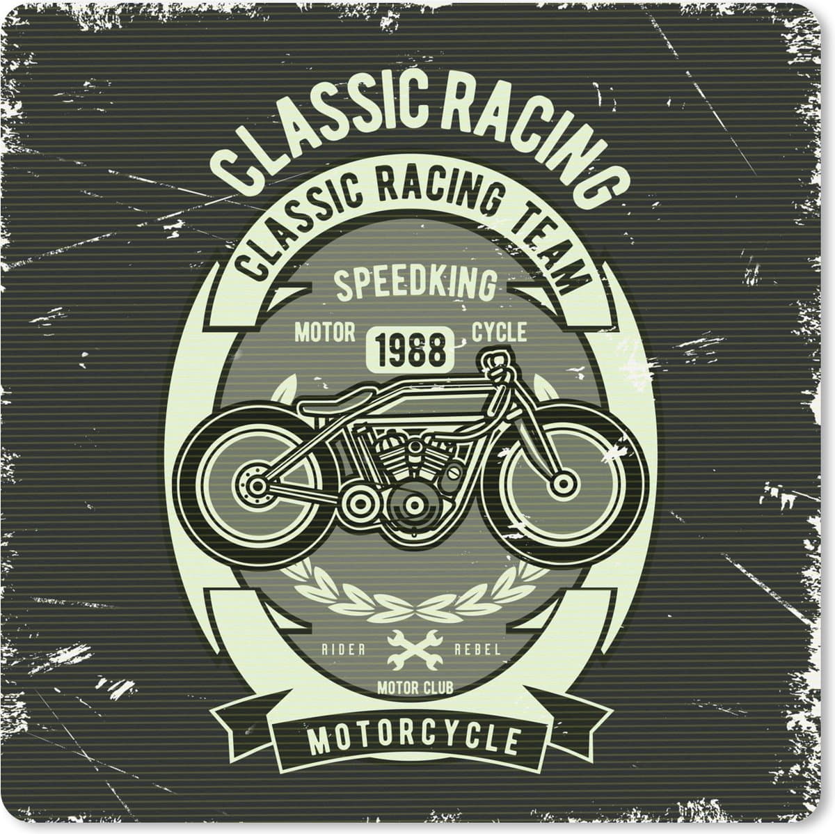 Muismat XXL 50x50 cm - Bureau onderlegger - Bureau mat Motorfiets - Race - Retro - Tekening - Bureaumat - Gaming mousepad xl - Bureaulegger groot - Computer deskmat