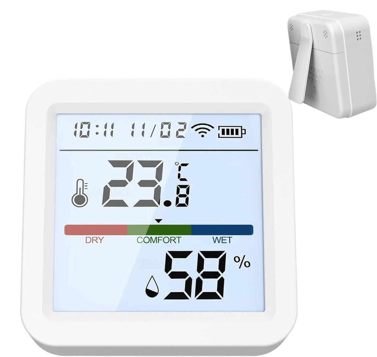 Temperatuur Vochtigheid Monitor - Luchtkwaliteit Sensor - Binnenklimaat Bewaken - Hoge Precisie Meting - 5.5 x 5.5 cm - Wit