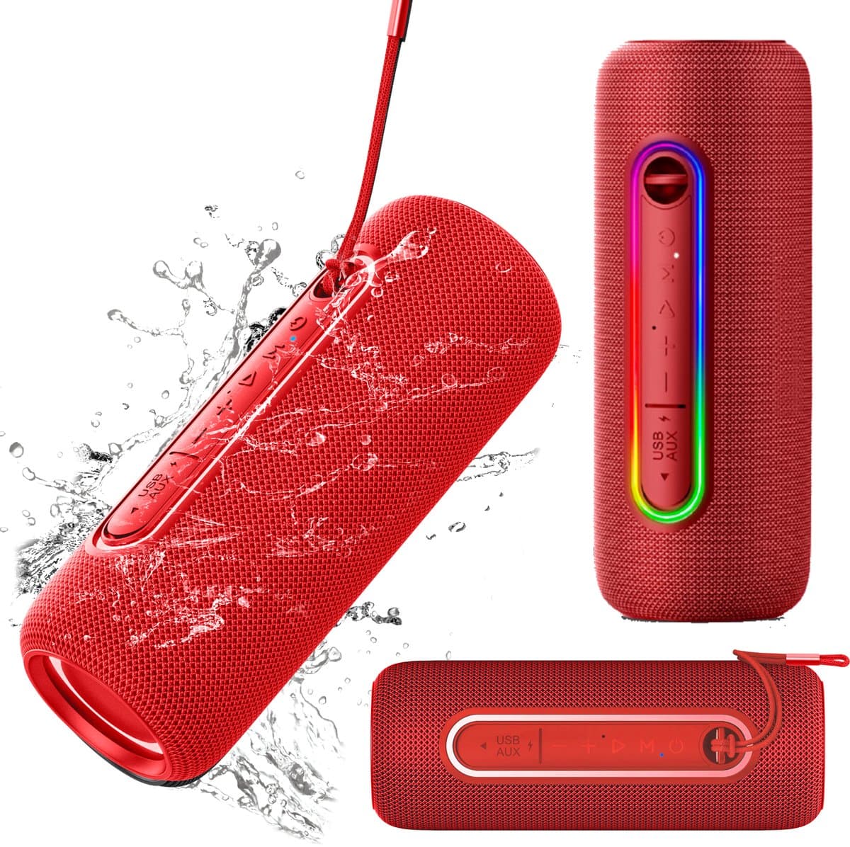 Krüger&Matz Street Draadloze Draagbare Bluetooth 5.0 Speaker - Waterdicht IPX5 - RGB Verlichting - TWS Functie - 20W - Rood