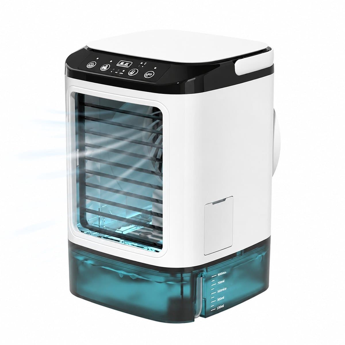 SOGIOL Luchtkoeler - Mobiele Aircooler - 900 ml Reservoir - 3 Snelheden - Dubbele Vernevelaar & 7 LED Kleuren - USB
