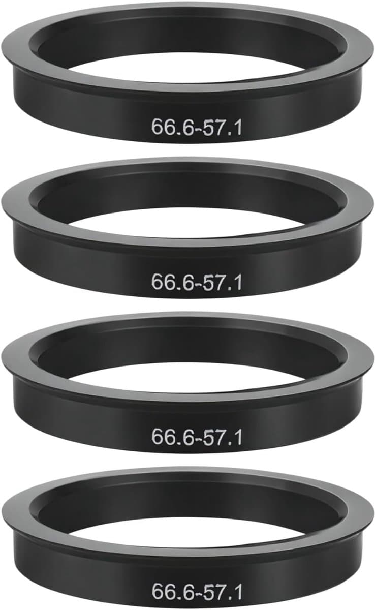 4 stuks centreerringen, 66,6 naar 57,1 mm, kunststof, zwart, centreerringen, compatibel met VW Mercedes, velgen, wielnaafring, trillingsreductie, aluminium, staal, perfecte pasvorm