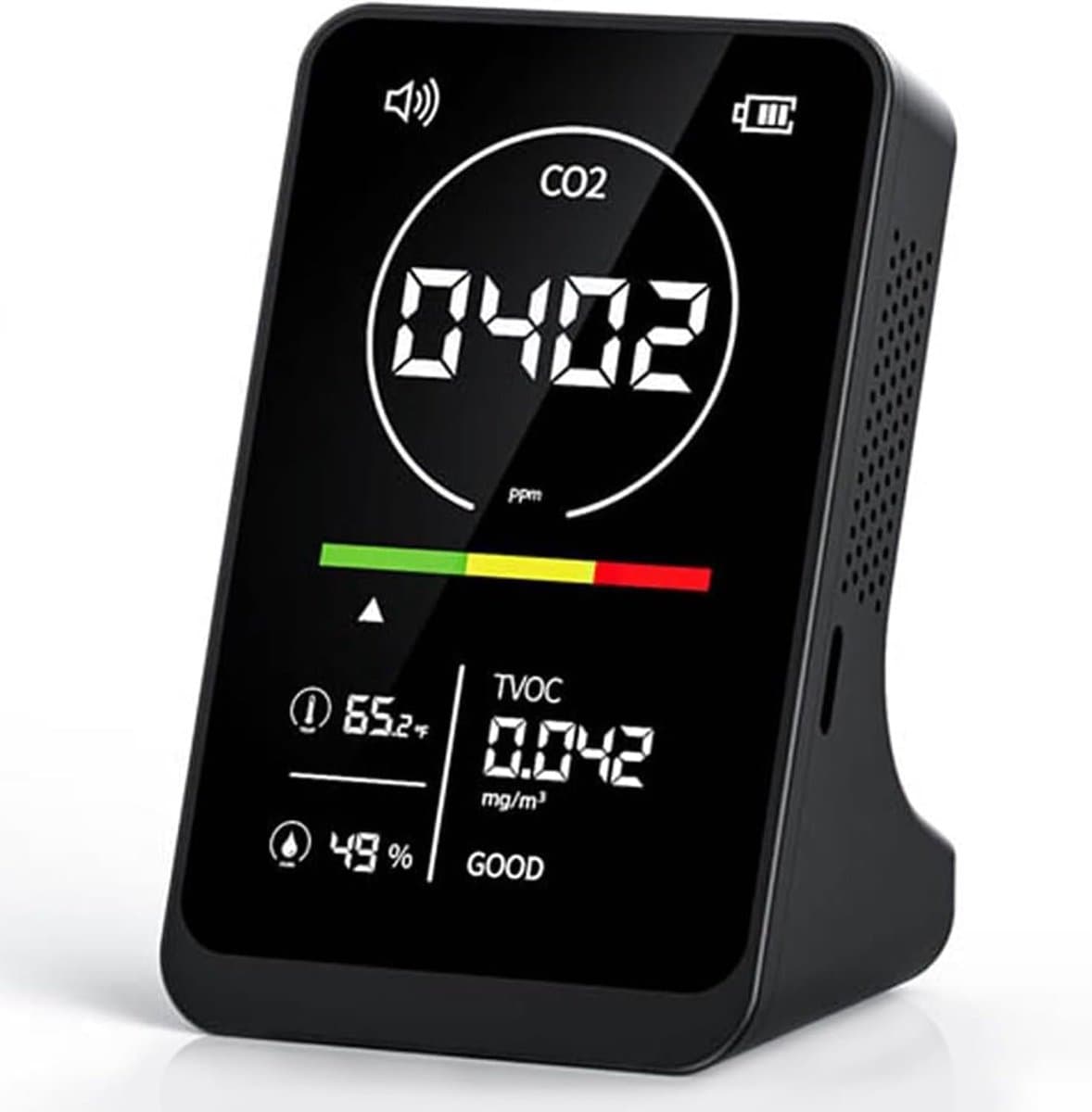 CO2 Detector - Luchtkwaliteit Monitor - Binnenklimaat Meten - Hoge Precisie Sensor - 2500 mAh Batterij - Zwart