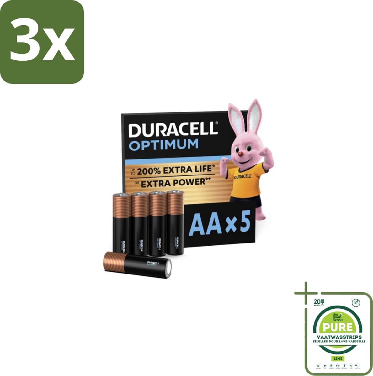 3 x Duracell Optimum – Alkaline Batterijen AA – LR6 1,5V – 5-pack - Grootverpakking - AA Batterijen - Elektronica - Digitale Camera - Gamecontroller - Xbox