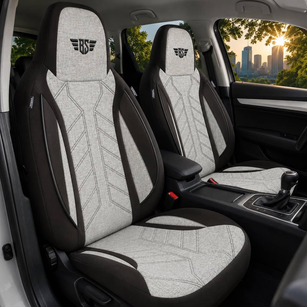 Autostoelhoezen voor Citroen DS BJ 2011-18 – Stoelhoezen voor bestuurder en passagier in Zwart/Grijs