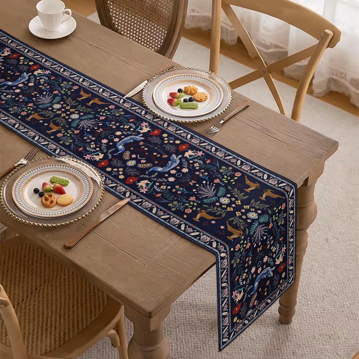 Tafelloper blauw boho loper tafel moderne decoratie keuken tafel decoratie voor feest verjaardag bruiloft decor keuken tablet decor boerderij eetkamer vakantie café tuin party decoratie 40 x 100 cm