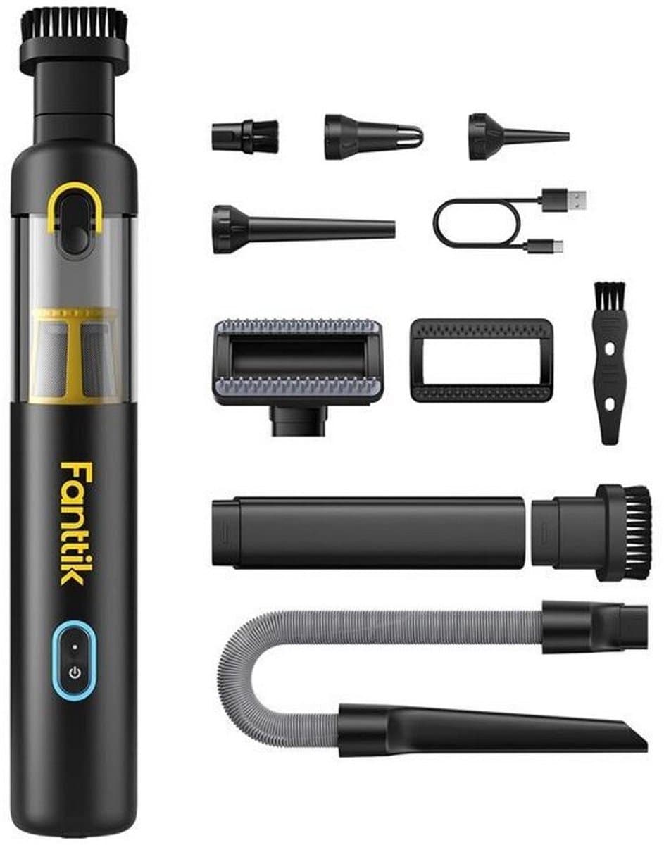 Fanttik Slim V8 APEX autostofzuiger, 4-in-1 draagbare mini-stofzuiger met 19000 Pa zuigkracht, Type-C-oplaadfunctie, 2 zuigstanden, handstofzuiger voor kleine klussen, voor auto, bureau en toetsenborden (zwart)