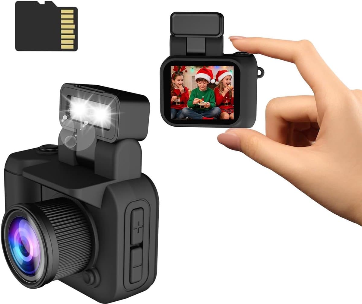 Mini Retro 1080p Camera met 32GB-kaart – Mini Digitale Camera – Analoog – Creatieve Cadeaus (Mat Zwart)