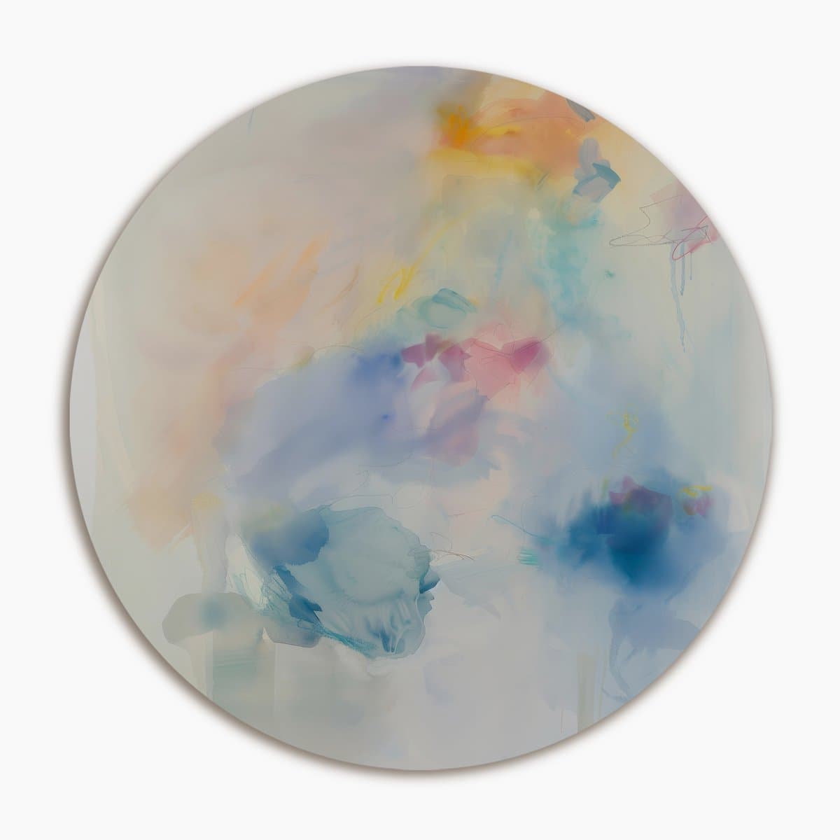 Zachte kleurrijke vlakken - Muurcirkel 100x100 cm - Wanddecoratie op Aluminium Dibond - Rond Wandpaneel
