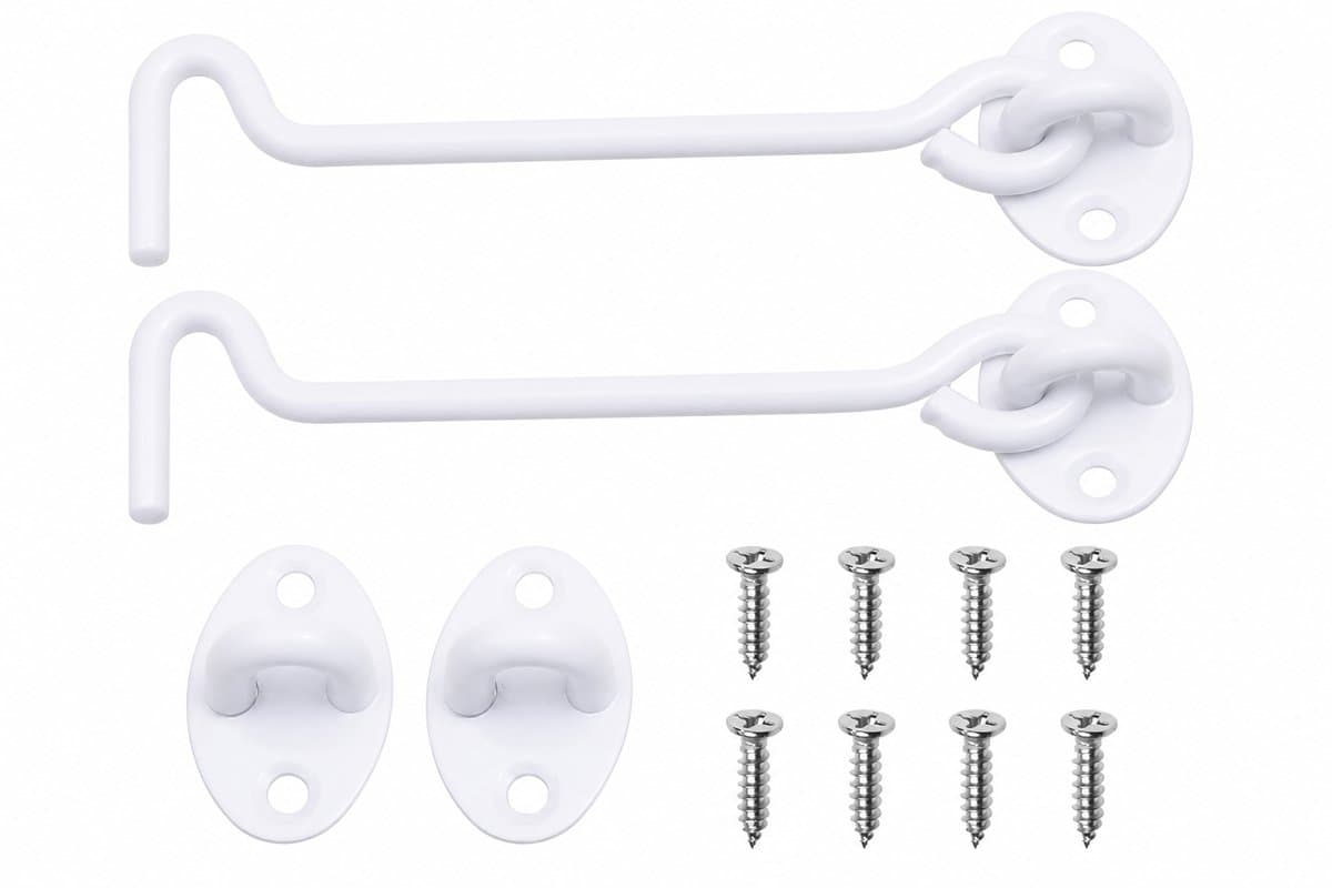 Witte Windhaak 15cm met Oog - 2 Zware RVS Deurhaken met 4 Schroeven per Set - Stevige Windhaak voor Deuren, Poorten, Hekken en Kasten