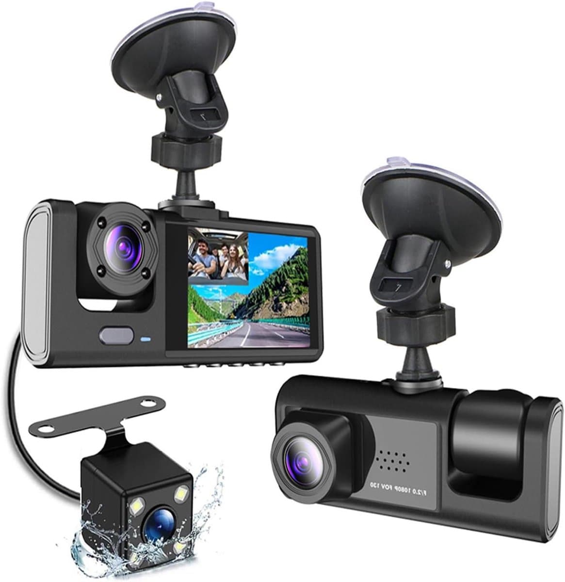 Auto Camera Set - Rijrecorder Spiegels - Veilig Rijden - Drie Lenzen - 1080p HD - Zwart