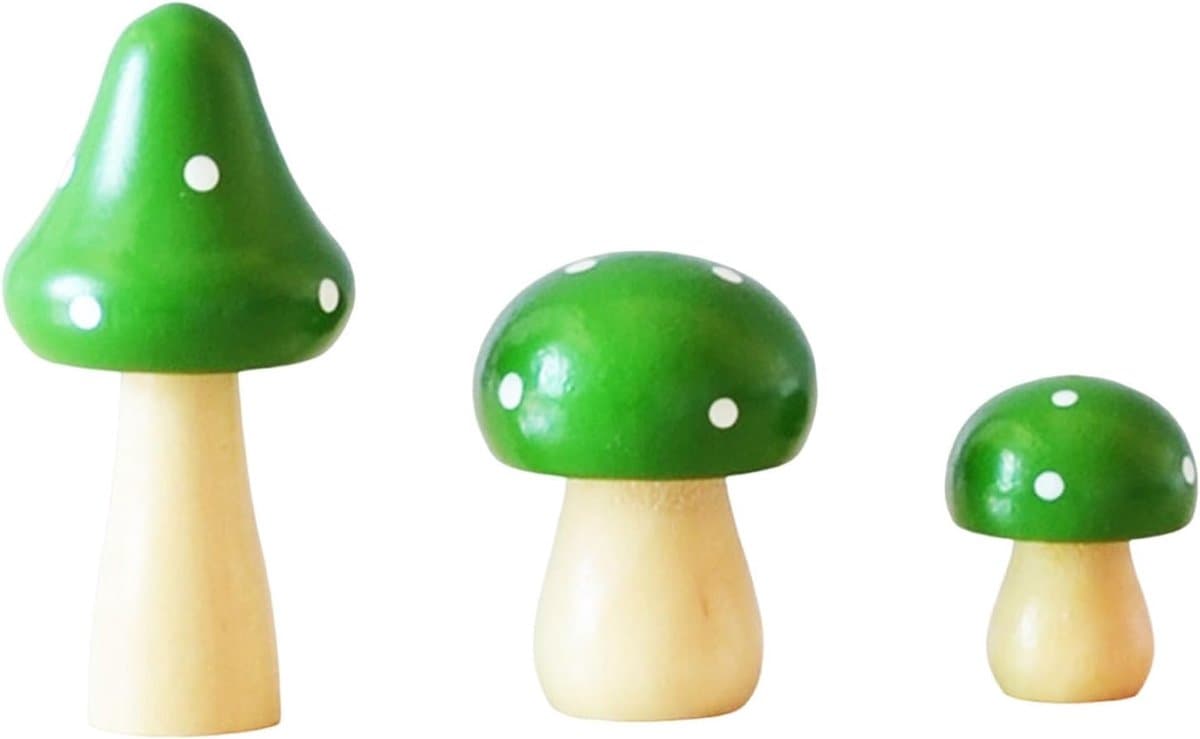 Miniatuur Paddenstoelen - Houten Beeldjes - Huis Decoratie - Stevig Vervaardigd - Meerdere Maten - Groen