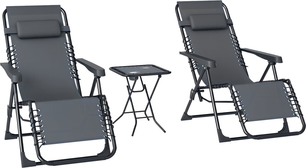 Outsunny zero-gravity chair set - metaal/meshstof - grijs