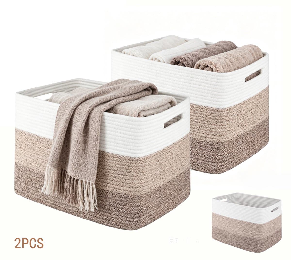 Opbergmand Set van 2 – Gevlochten Opbergmanden voor Kast en Plank – 37*25*22cm - Rechthoekige Opbergbak voor Speelgoed, Badkamer en Slaapkamer – Bruin