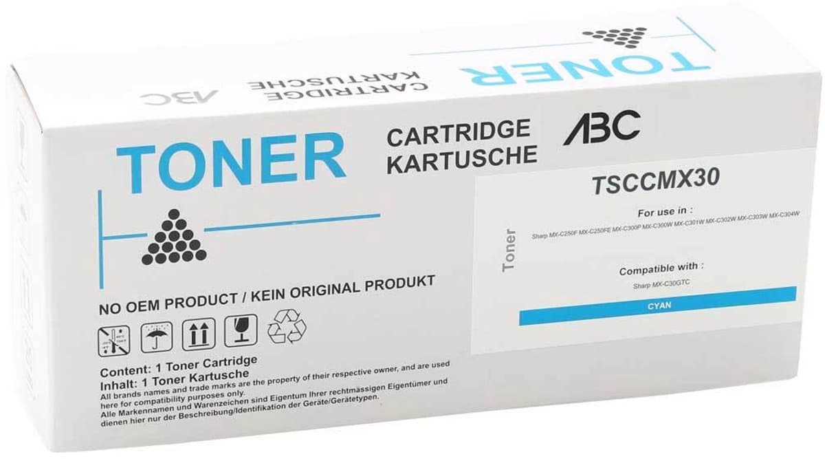 ABC huismerk Toner cyan geschikt voor Sharp MX-C250F MX-C250FE MX-C300P MX-C300W MX-C301W MX-C302W MX-C303W MX