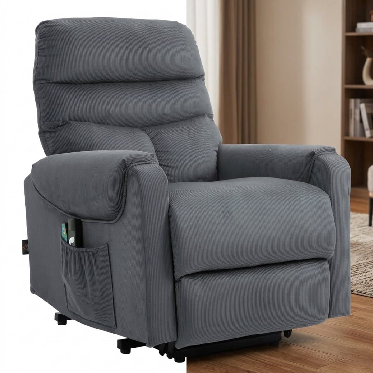Sta op stoel elektrisch - Relaxfauteuil - Zetel - Stof - 1 persoons - Met armleuning - Zeer comfortabel - Elektrisch - Donkergrijs