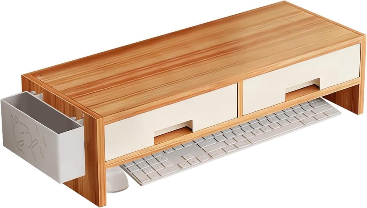 Monitor Verhoger - Bureau Organizer - Ergonomisch Werken - Met Dubbele Lades - 50 cm Breed - Houtkleur