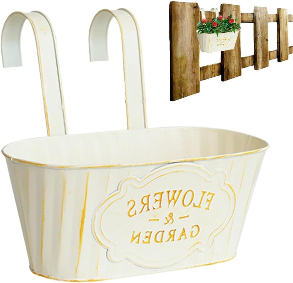 Bloembak Leuning - Plantenbak Balkon - Tuin Decoratie - Efficiënt Drainagesysteem - 28 x 24 x 9.5 cm - Beige