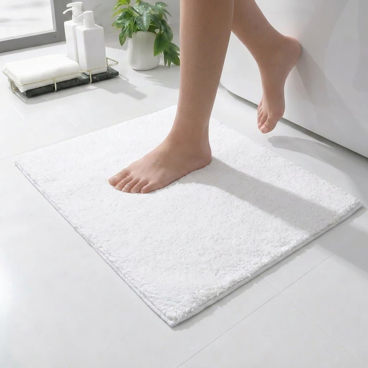Casilin WC Mat Antislip 60x60cm Havana - Toiletmat - Vierkante Badmat - Waterabsorberend en Sneldrogend - Wasbaar - Wit