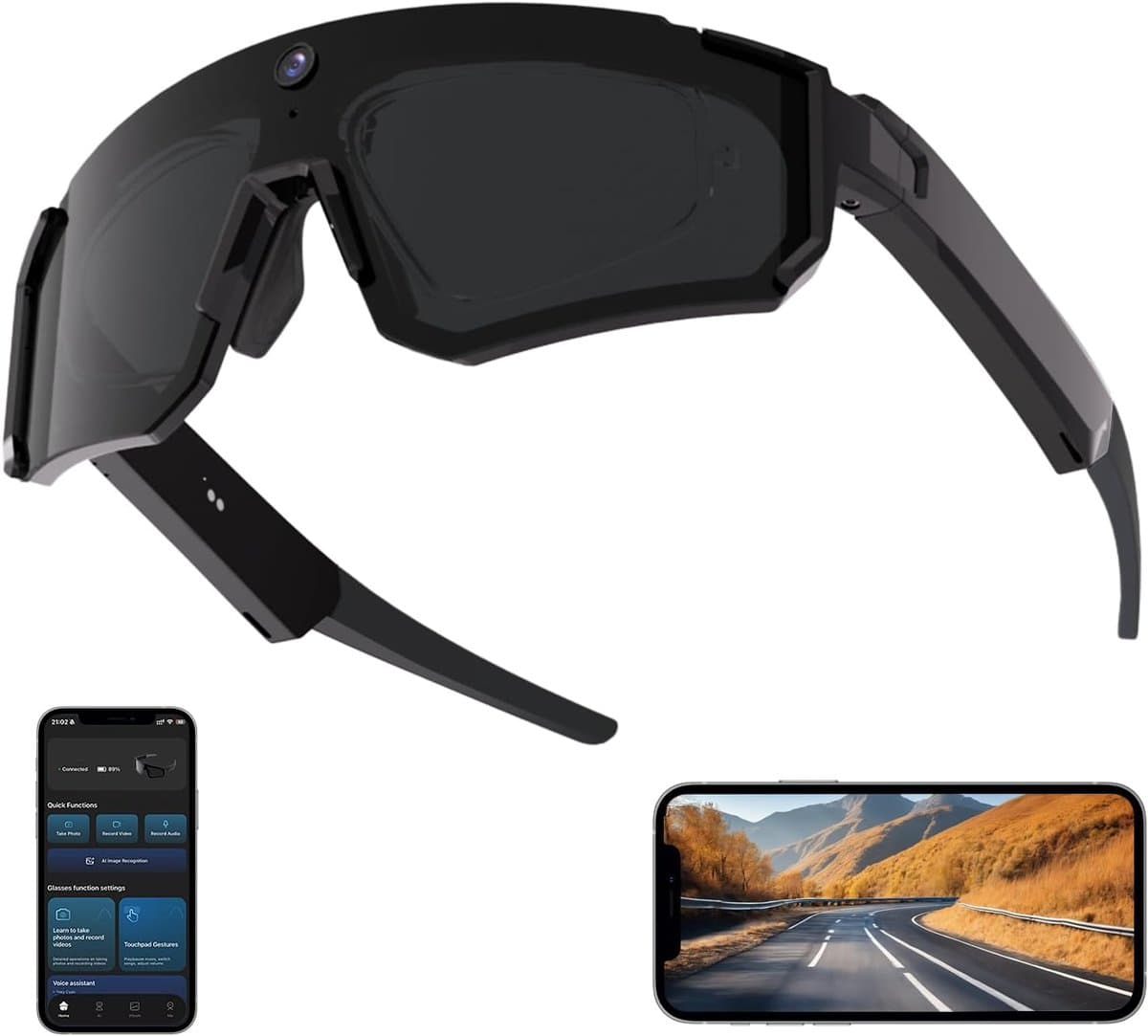 AI Sportbril met Camera - Smart Glasses - 360° Surround sound - Object Herkenning - Sport Bril - Fietsbril - zwart