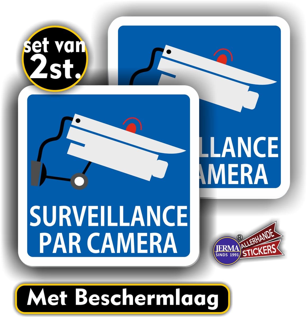 Jerma - Surveillance par caméra - Camera - Stickers - 2 st – 14x14 cm - Weerbestendig - Zelfklevend