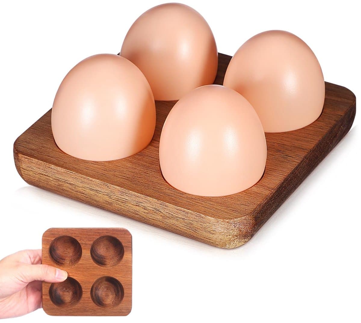 Eierrek 4 sleuven - Acacia hout - eieropslag en display - ideaal voor keuken en koelkast - ShopVlot