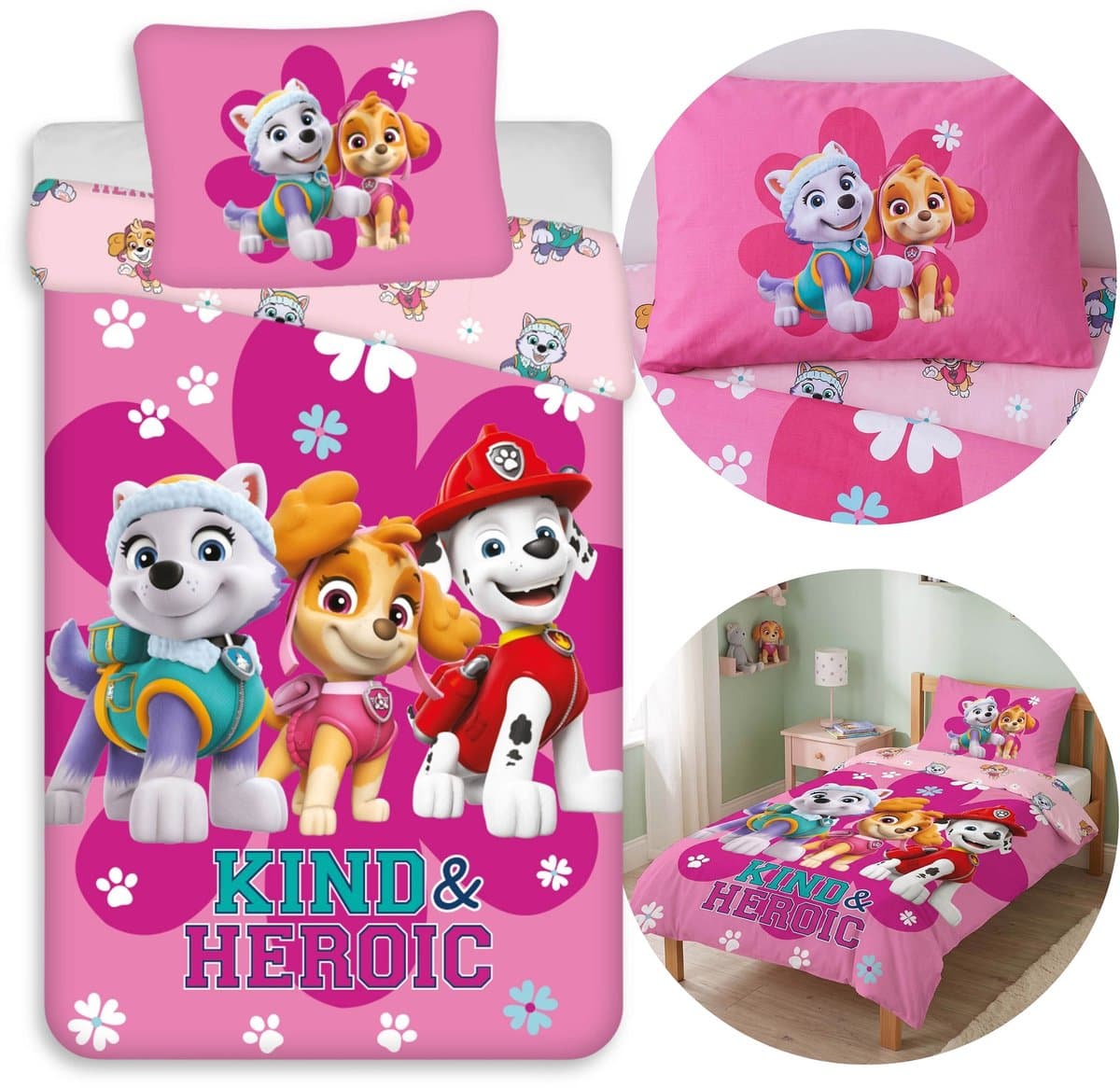 Paw Patrol roze kinderbeddengoed met rits, katoen 140x200cm OEKO-TEX